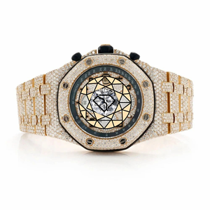 Montre chronographe octogonale en or jaune incrustée de diamants de luxe, mouvement à quartz analogique de 44 mm, fermoir déployant pour homme - Product Image 1