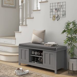 Panca Portascarpe Moderna Stile Fattoria con Cuscino, 2 Ante Scorrevoli, Panca Ottomana per Ingresso che Contiene 10 Paia, Grigia - Product Image 2