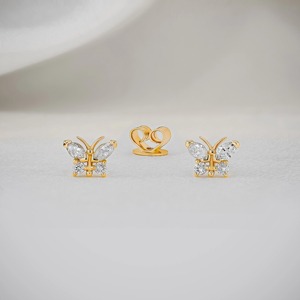 18k Gold Diamond Butterfly <b>Stud</b> <b>Earring</b> Dainty Natural Diamond Insect Design Individual <b>Earring</b> Minimalist Fine Jewelry EarStack - Product Image 2