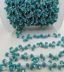 Dark Amazonite Rondelle Faceted Beaded Dangling Thick Chain 3-4mm Hydro Quartz <b>Rosary</b> chain - Product Image 4