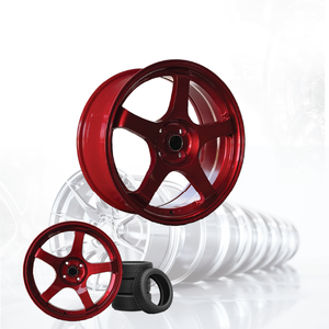 Jante de voiture de tourisme sport multi-rayons en alliage d'aluminium 3R, ROUGE CANDY JDM, 16 pouces, 4 trous, entraxe 100, moulée et peinte, avec nouveau cache-moyeu - Product Image 1