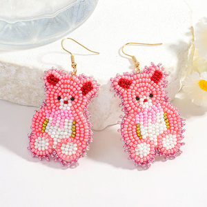 New Women Handmade Pink Teddy <b>Bear</b> Seed Bead Dangle Valentine Day <b>Cute</b> Statement Jewelry for Romantic Casual Wear BY MULTI CRAFT - Product Image 5