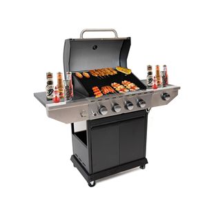 Griglia a Gas propano a 4 fuochi in acciaio inox con termometro a bruciatore laterale per barbecue da campeggio all'aperto - Product Image 1