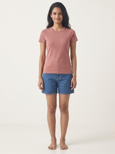 Camiseta Rosa de Corte Regular para Mujer, Informal, de Manga Corta, Cuello Redondo, Algodón, Básica, Verano, Uso Diario, Moda Urbana - Product Image 1