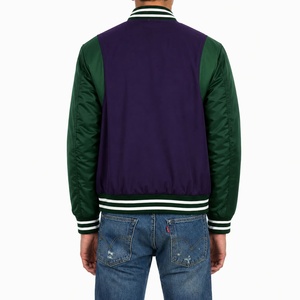 Blouson universitaire homme violet et vert, col montant, fermeture éclair, style décontracté, pour l'automne, coupe classique, logo frontal en PU - Product Image 2