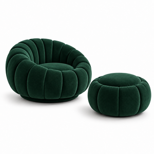 Sillón de Tela Azul Oscuro con Reposapiés a Juego, Juego de Sillas Tapizadas para Sala de Estar Moderna - Product Image 3