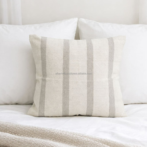 Ivory Black Handloom Woven Cushion Cover Fine Grid Stripe Textured Throw <b>Pillow</b> Geometric <b>Decorative</b> Accent <b>Pillow</b> - Product Image 3
