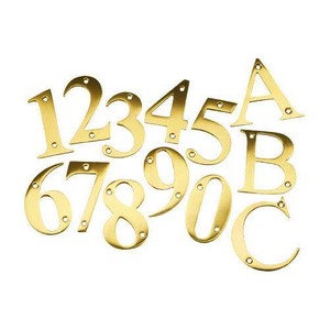 Letras del alfabeto de latón macizo 3D personalizadas para números de dirección de casa, placa de puerta de metal dorado pulido moderno, resistente a la intemperie. - Product Image 2