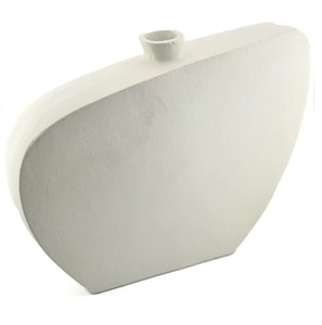Vase abstrait géométrique blanc non verni, grand vase à bourgeons en forme de pierre plate, ornement de bureau créatif pour salon moderne - Product Image 1