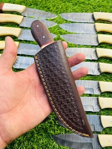 Couteau de chasse en acier Damas, lame pointue, manche en bois et os, lame fixe de 8 pouces avec étui en cuir - Product Image 5