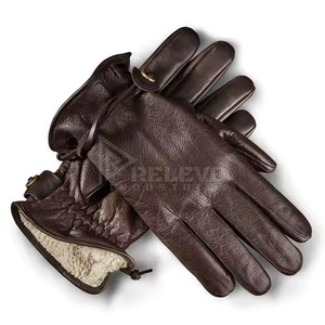 Gants en cuir d'hiver, mitaines thermiques doublées de polaire, coupe-vent, pour hommes, pour la moto, en peau de mouton véritable, vente en gros - Product Image 2
