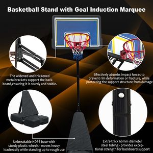 Canestro da Basket Portatile con Tabellone da 39 Pollici, Regolabile 8.04 ft - 10.01 ft, Attrezzatura Professionale da Campo per Giovani e Adulti - Product Image 6