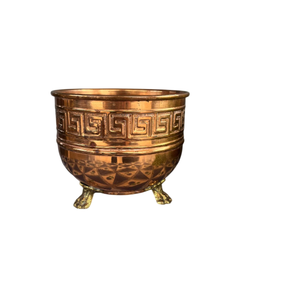 Maceta de latón antiguo con forma circular, estilo vintage, para plantas de jardín, duradera, sin recubrimiento, hecha a mano, en oferta. - Product Image 4