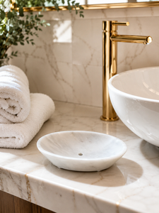 Meilleures ventes : Porte-savon ovale en marbre naturel avec égouttoir intégré pour salle de bain, design minimaliste, luxe, vente en gros - Product Image 3