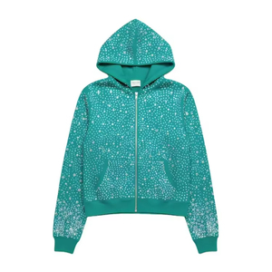 Prix d'usine – Nouvelle veste à capuche zippée oversize en molleton de coton mélangé avec strass sur toute la surface, personnalisable avec logo, pour homme – Collection Hiver Glamour - Product Image 1