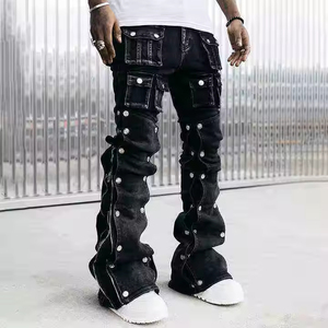 Pantalones vaqueros de moda OEM de verano transpirables con botones, personalizados, rectos, elásticos, de mezclilla perlada, apilados, estilo Rick, ajustados, tipo lápiz, nuevos. - Product Image 4