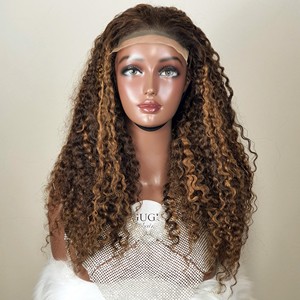 SDD 13x4 Long <b>Human</b> Hair Frontal P4/30 Highlight Color No Chemical Treated for Lace 300% Density Glueless Pixel Curls Full - Product Image 3