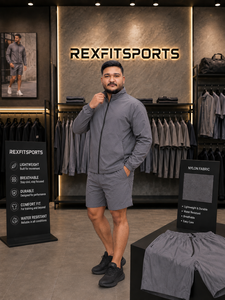 REXFIT SPORTS 2026 Ensemble de survêtement gris personnalisé en nylon, veste coupe-vent légère et short, vêtements de sport à marque privée - Product Image 4
