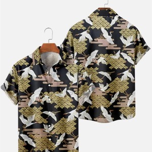 เสื้อฮาวายชาย คอวี แขนสั้น ผ้าถัก พิมพ์ลายดิจิทัล ติดกระดุม ทรงหลวม สไตล์ลำลองสำหรับฤดูร้อน ลายเซิร์ฟ ผ้าโพลีเอสเตอร์ 100% - Product Image 5