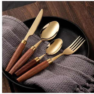 Deluxe Quality Mirror Polish Stainless Steel Cutlery Teak Wood Handle Modern Designer <b>Flatware</b> Dinnerware Stylish Home Use - Product Image 1