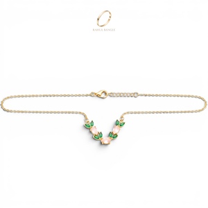 Collier tendance plaqué or 18 carats avec pendentif tulipe rose en zircon, chaîne à maillons, bijoux indiens pour femmes, vente en gros pour mariages - Product Image 3