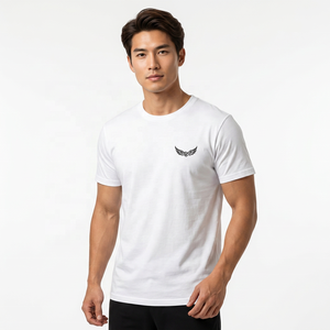 T-shirt blanc à manches courtes pour homme avec logo, coupe classique, col rond, jersey en coton imprimé - Product Image 4