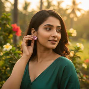 Boucles d'oreilles clous en cristal rose style indien, bijoux en argent sterling 925 avec pierres précieuses pour femmes et jeunes filles, à porter lors de fêtes de mariage - Product Image 5