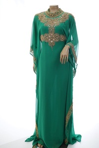 Abaya Azul Sólido de Poliéster con Cuentas, Manga Larga, Cuello Alto, Estilo Oriente Medio, Tallas Grandes para Mujer, Ideal para Noche de Eid - Product Image 3