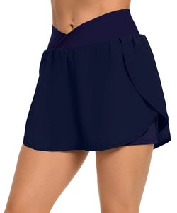 Jupe-short drapée taille haute pour femme, couleur unie, short sportif en tricot à séchage rapide avec ceinture élastique, violet clair - Product Image 5