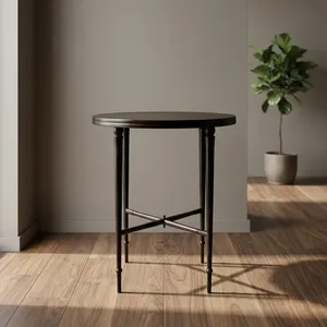 Table basse ronde moderne avec plateau en verre trempé et structure en métal, meubles de salon - Product Image 6