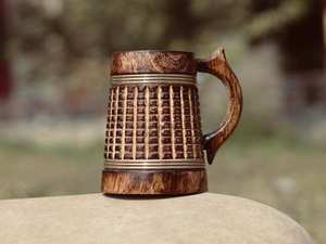 Vintage Wooden <b>Beer</b> Mug Handmade Eco-Friendly Lid Handgrip CE Certified Microwave Safe for Men Camping Travel Outdoor Engraved - Product Image 1