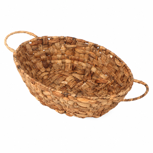 Panier ovale tressé en jacinthe d'eau personnalisable avec poignées, plateau de rangement domestique écologique, organisateur rustique pour la maison - Product Image 3