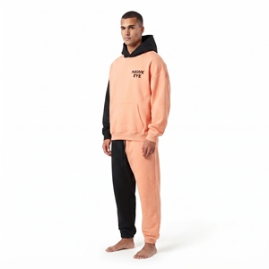 Ensemble décontracté de haute qualité pour homme en molleton de coton, comprenant un sweat à capuche oversize à épaules tombantes bicolore et un pantalon de jogging coupe décontractée à blocs de couleur - Product Image 3