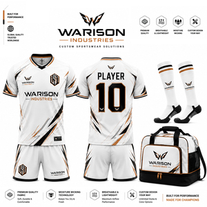 Wholesale Custom Football Kit White Gold Soccer Uniform Set Breathable Quick Dry Soccer Uniform Set With Custom Name And Number - Product Image 5