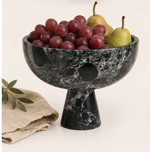 Vente en gros de bols sur piédestal en marbre noir de luxe, plateau à fruits en pierre naturelle sur pied, centre de table décoratif pour la décoration de la maison et des hôtels - Product Image 5