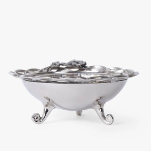 Vintage Metal <b>Serving</b> <b>Bowl</b> <b>with</b> <b>Lid</b> Polished Finish Three Scroll Feet Party Decorative Dishwasher Safe - Product Image 2