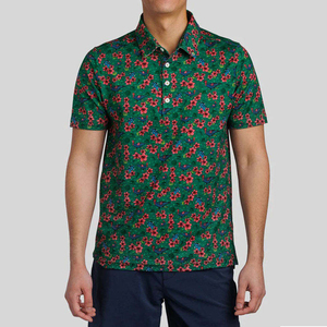 เสื้อโปโลชายสีเขียวลายดอกไม้ แขนสั้น ผ้าฝ้าย ระบายอากาศได้ดี ทรงปกติ สำหรับผู้ชาย - Product Image 1