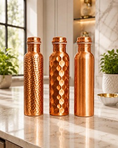 ILAHI's Hammered Copper Eco-Friendly 500ml <b>Water</b> <b>Bottle</b> Lid Classic Design Home Office Travel Outdoor Uttar Pradesh Model - Product Image 3