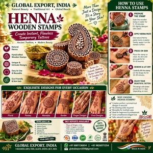 Ensemble de tampons en henné en bois avec blocs en caoutchouc - Forme personnalisable - Certifié F.S.C S.G.S - OEM/ODM accepté - Marque Hongshun - Emballage personnalisé - Product Image 5