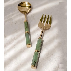Cucharas para Ensalada Ecológicas de Acero Inoxidable 304, Cuchara Ranurada de Nuevo Estilo con Mango de Resina Colorido, Cuchara y Tenedor para Servir Ensalada, Utensilios de Cocina - Product Image 2