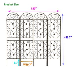 Set di 4 tralicci da giardino in metallo 220 cm x 50 cm, marrone, antiruggine, supporto per piante rampicanti da esterno - Product Image 5