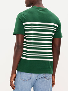 Camiseta a Rayas Casual de Moda, 100% Algodón, Camiseta con Estampado de Rayas Personalizado, Fabricante OEM, Rayas Verdes y Blancas Premium - Product Image 3