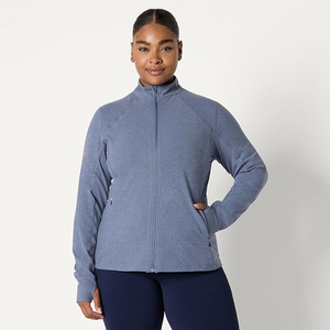 Performance Full Zip <b>Yoga</b> <b>Jacket</b> Ladies High Neck Thumb Holes Moisture Wicking Nylon Four Way Stretch Breathable Wrinkle Front - Product Image 3