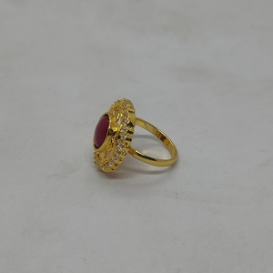 Charming Round Pink Crystal <b>Ring</b> Gold Plated Floral Scalloped CZ Halo Statement Fashion Jewelry for Women <b>Girls</b> Wholesale - Product Image 4