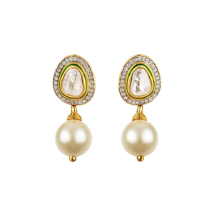 Trendy Kundan Hoop <b>and</b> Drop <b>Earrings</b> with <b>Pearl</b> <b>and</b> <b>Diamond</b> Accents - Product Image 2