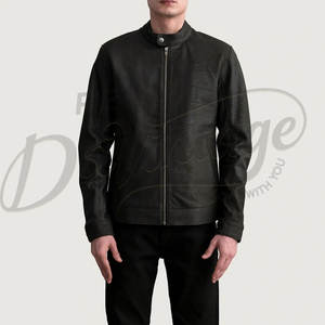 Veste en cuir gris anthracite pour homme, en véritable peau de mouton, coupe ajustée, automne-hiver, style décontracté, moto, café racer, col à boutons-pression - Product Image 4