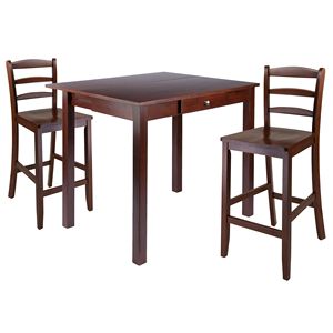 Perrone Ensemble de 3 pièces en noyer Table haute tombante et tabourets de comptoir à dos d'échelle pour salle à manger - Product Image 1