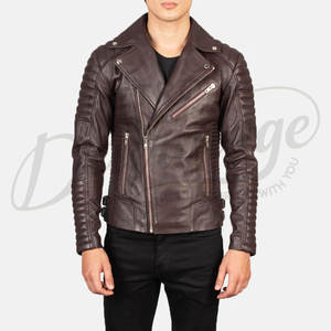Chaqueta de Motociclista de Cuero Genuino Marrón Oscuro Premium para Hombre, Diseño Asimétrico con Cierre Cruzado, Hombros y Mangas Acolchados, Corte Ajustado - Product Image 1