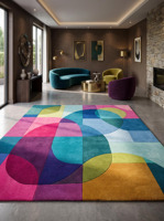 Tapis géométrique abstrait multicolore, tapis moderne à blocs de couleur, tapis contemporain fait main par un designer
