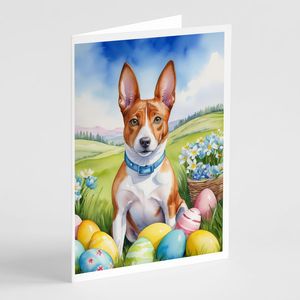Whimsical A7 Size 5x7 Basenji <b>Easter</b> Egg Hunt Blank Note <b>Cards</b> <b>Pack</b> of 8 with Envelopes - Product Image 1
